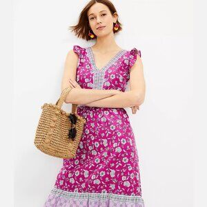 LOFT Border Ruffle Midi Pocket Dress - Size 0